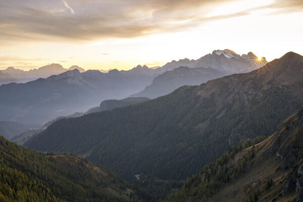 Italy, Veneto, province of Belluno,the sun sets behind the Marmolada