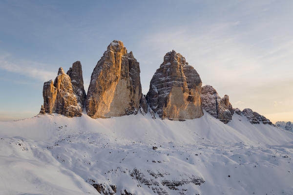 Winter landscape of the Three Peaks,Bolzano district, South Tyrol,Italy,Europe