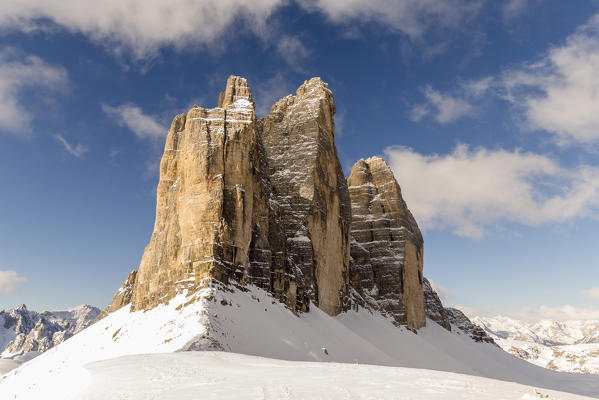 View of the Three Peaks from Lavaredo pass,Bolzano district, South Tyrol,Italy,Europe