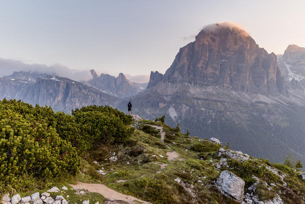 First lights on the mount Tofana di Rozes,Cortina d'Ampezzo,Belluno district,Veneto,Italy,Europe