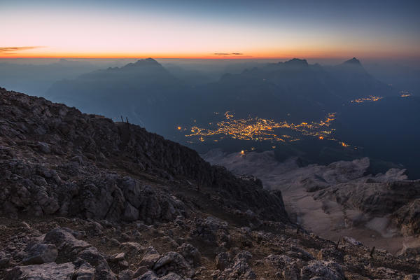 Cortina d'Ampezzo view from the top of mount Tofana di Mezzo,3244m,Belluno district,Veneto,Italy,Europe