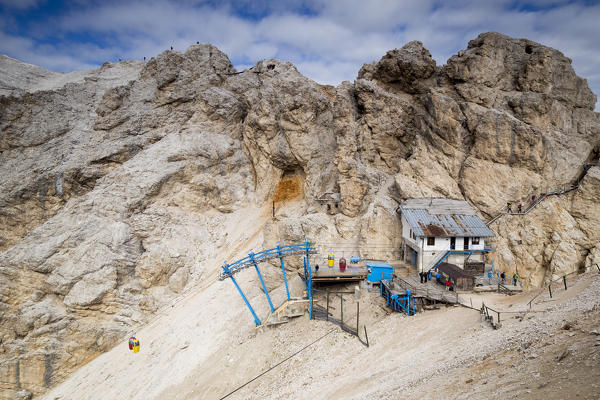 Staunies pass with the arrival station of the gondola lift and the beginning of the climbing path Ivano Dibona,Cortina d'Ampezzo,Belluno district,Veneto,Italy,Europe