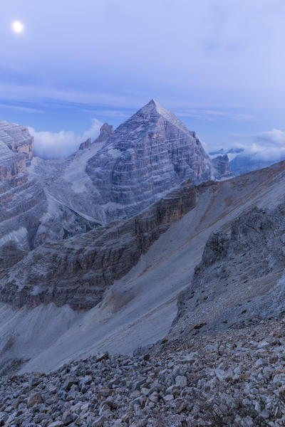 Mount Tofana di Rozes from the northwest side at blue hour,Cortina d'Ampezzo,Belluno district,Veneto,Italy,Europe