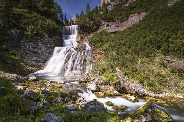 Sbarco di Fanes waterfall, in the Natural Park of the Ampezzo Dolomites,Cortina d'Ampezzo,Belluno district,Veneto,Italy,Europe