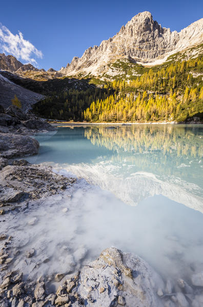 Sorapis lake with mount Ra Zesta,Cortina d'Ampezzo,Belluno district,Veneto,Italy,Europe