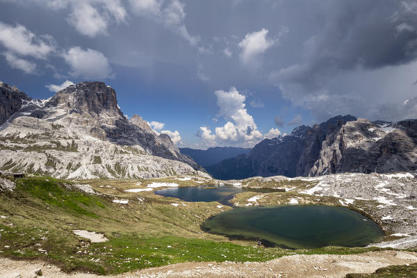 Lakes of the Plans View, Natural Park Three Peaks, Sesto Pusteria, Bolzano district, South Tyrol, Italy, Europe