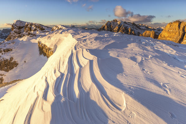 Snow waves between rocks,Mount Lagazuoi,Cortina d'Ampezzo,Belluno district,Veneto,Italy,Europe