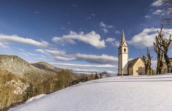 The church of Coi after a snowfall,Zoldo Valley,Belluno district,Veneto,Italy,Europe