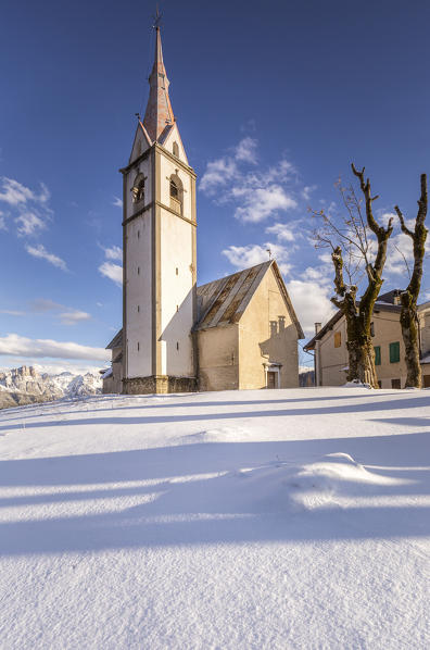 The church of Coi after a snowfall,Zoldo Valley,Belluno district,Veneto,Italy,Europe