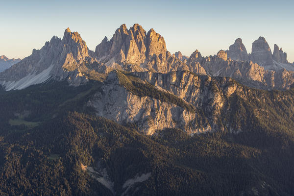 Group of Cadini di Misurina at sunrise,Ansiei Valley,Auronzo di Cadore,Belluno district,Veneto,Italy,Europe