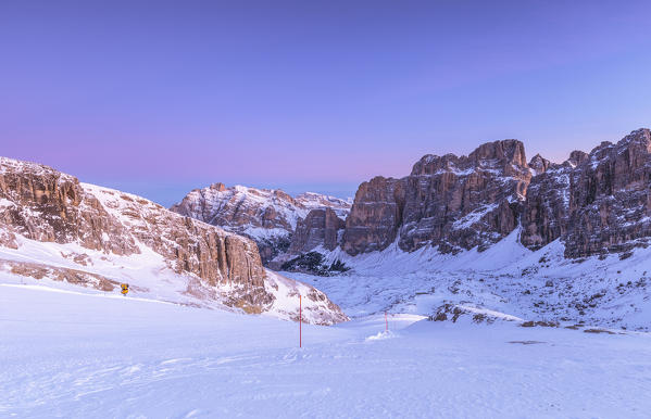 Ski slopes of Mount Lagazuoi at dawn,Cortina d'Ampezzo,Belluno district,Veneto,Italy,Europe