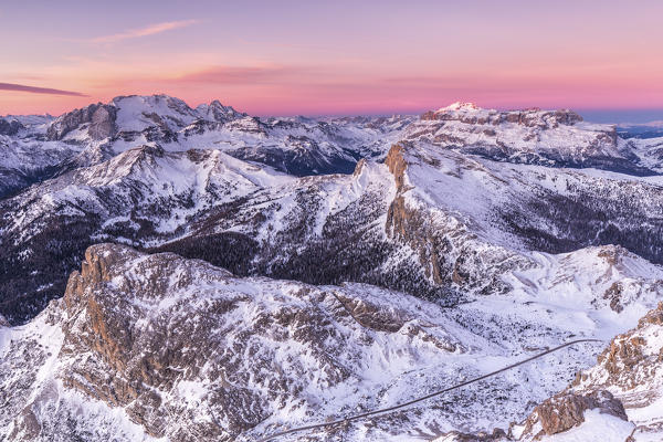Winter view from Lagazuoi refuge at sunrise,Cortina d'Ampezzo,Belluno district,Veneto,Italy,Europe