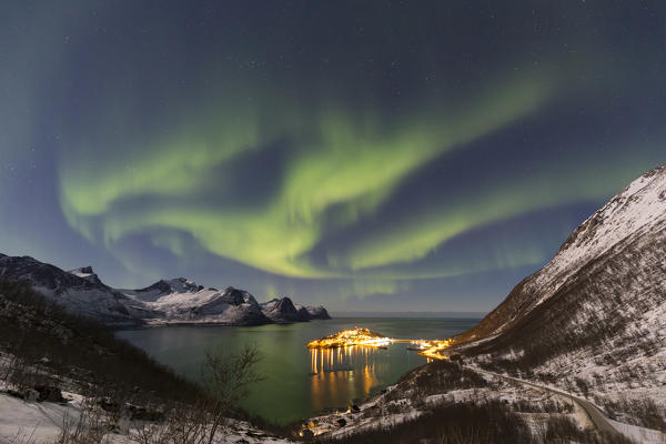 Northern lights above Husøy i Senja,Norway,Europe