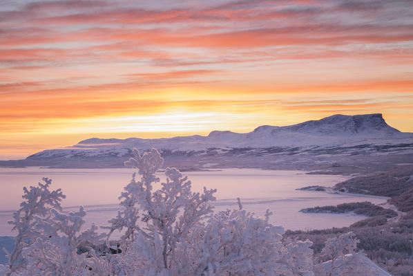 Sunrise with burning sky,Abisko,Kiruna,Sweden,Europe