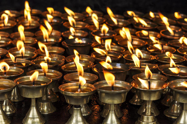 Prayer candles in a Buddhist temple,Kathmandu,Nepal,Asia