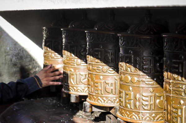 Prayer wheels at Swayambhunath temple,Kathmandu Valley,Nepal,Asia