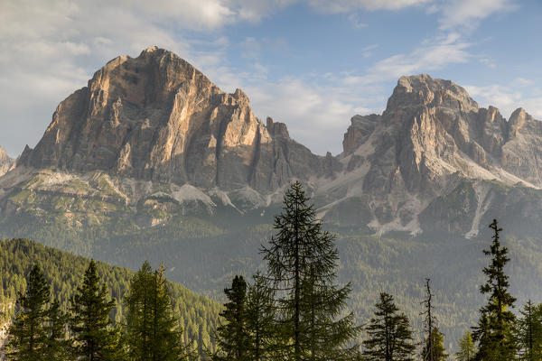 Tofane group at sunrise;Cortina d'Ampezzo,Belluno district,Veneto,Italy