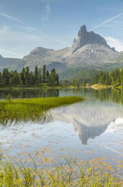 Mount Becco di Mezzodì and lake Federa;Cortina d'Ampezzo,Belluno district,Veneto,Italy