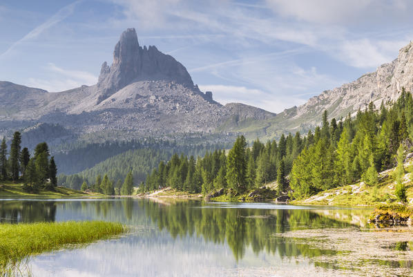 Mount Becco di Mezzodì and lake Federa;Cortina d'Ampezzo,Belluno district,Veneto,Italy