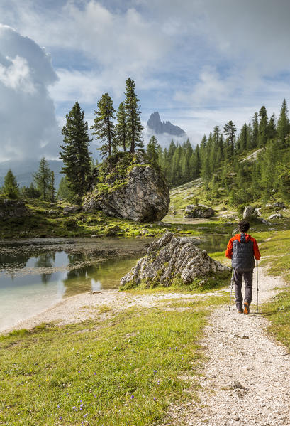 Walking around Lake Federa,Cortina d'Ampezzo,Belluno district,Veneto,Italy