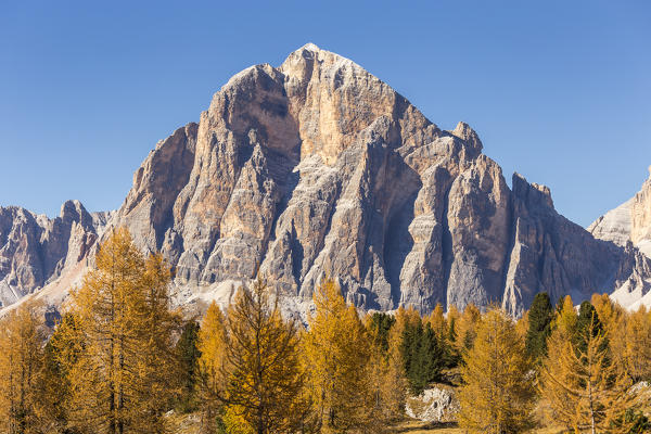 The famous south wall of the Tofana di Rozes,Falzarego Pass,Belluno district,Veneto,Italy