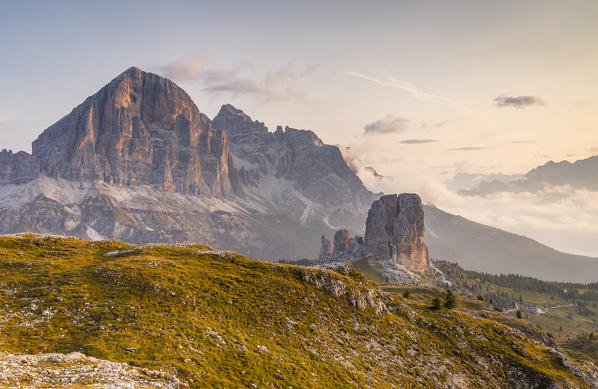 Tofane and Cinque Torri groups at dawn, Cortina d'Ampezzo, Belluno district, Veneto, Italy