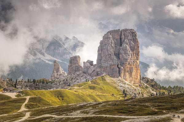 The Cinque Torri, famous climbing site with various routes up all of the towers,Cortina d'Ampezzo, Belluno district, Veneto, Italy