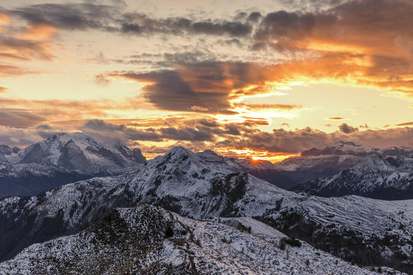 Last rays of sun at Giau Pass,Colle Santa Lucia,Belluno district, Veneto, Italy