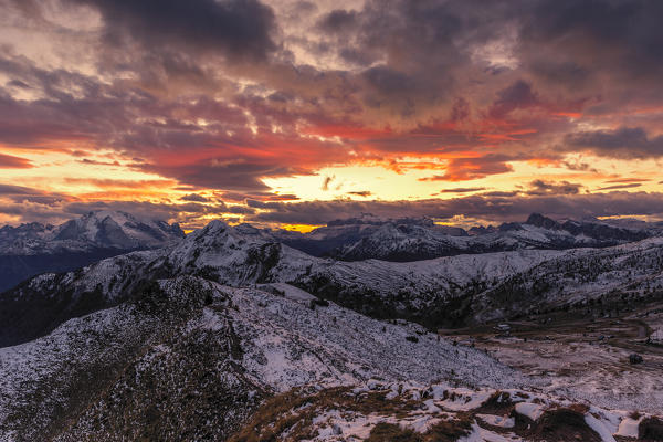 Sunset at Giau Pass, Colle Santa Lucia, Belluno district, Veneto, Italy