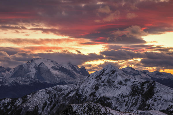 Sunset at Giau Pass, Colle Santa Lucia, Belluno district, Veneto, Italy