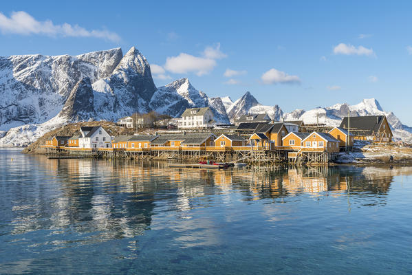 Sariskoy village in winter. Reine, Lofoten district, Nordland county, Northern Norway, Norway.