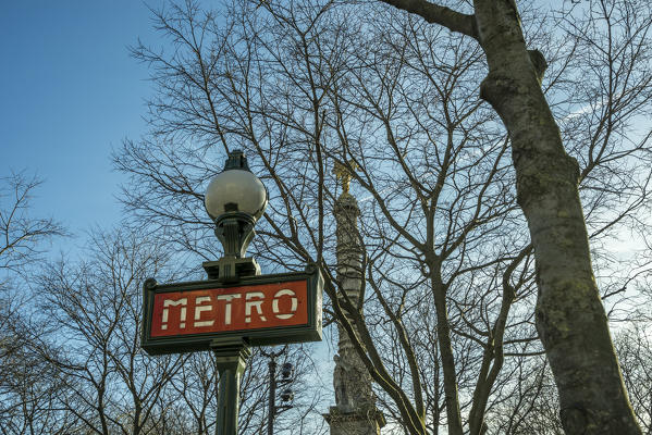 The signboard of a metro station in Paris, France