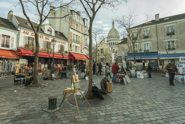 Open Air Artist Market at Tertre Square (Place du Tertre) in Montmartre. Paris, France