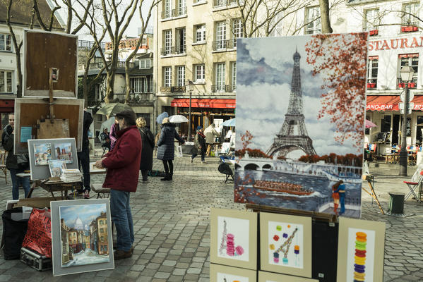 Open Air Artist Market at Tertre Square (Place du Tertre) in Montmartre. Paris, France