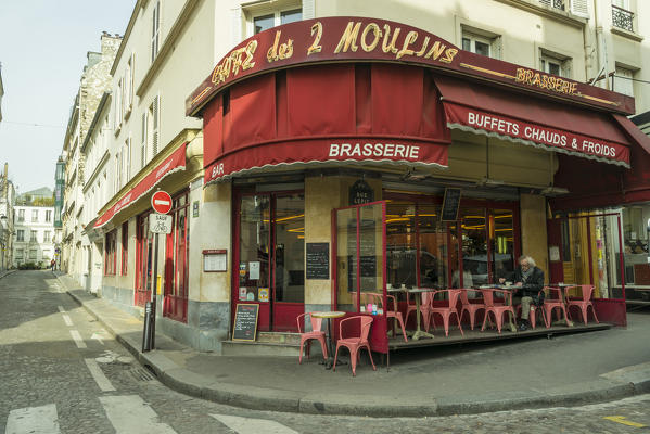 Cafe des 2 Moulins in Montmartre district in Paris, France.