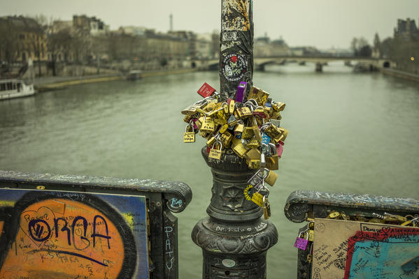 Padlocks left by lovers, Paris, France.
