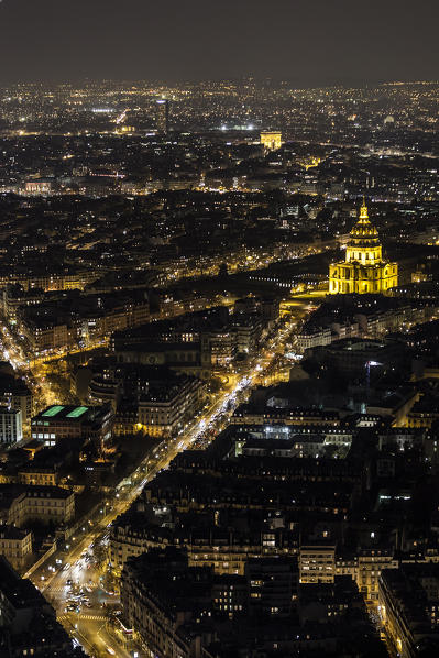 An aerial view of the city of Paris with the Eiffel Tower, Paris, France