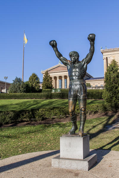 The Rocky statue rests in front of the Philadelphia Museum of Art, Philadelphia, USA