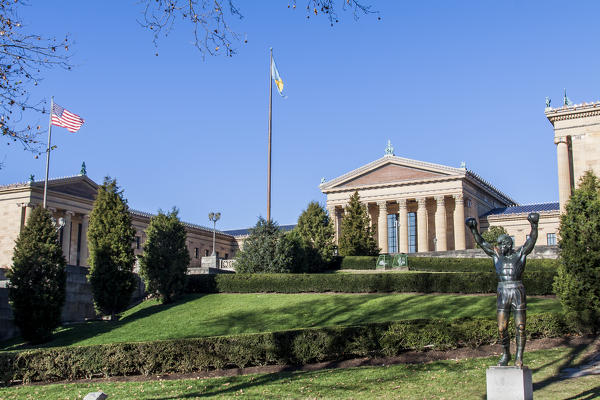 The Rocky statue rests in front of the Philadelphia Museum of Art, Philadelphia, USA
