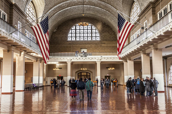 USA, New York, New York Harbor, Ellis Island Immigration Museum in former Immigration Station buildings, Registry Room