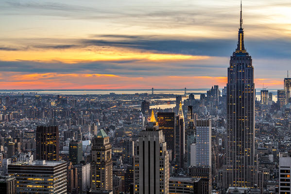 Midtown skyline with Empire State Building from the Rockefeller Center, Manhattan, New York City, USA