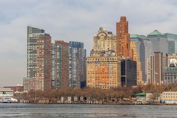 Downtown Manhattan across the Hudson River and Brooklyn Bridge, New York, Manhattan, United States of America