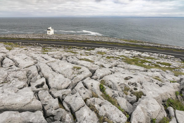 Blackhead lighthouse in Burren National Park, Munster, Co.Clare, Ireland, Europe.