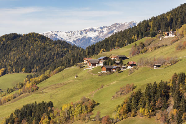 Autumnal landscape. Santa Maddalena, Val di Funes, Bolzano, Trentino Alto Adige - Sudtirol, Italy, Europe.