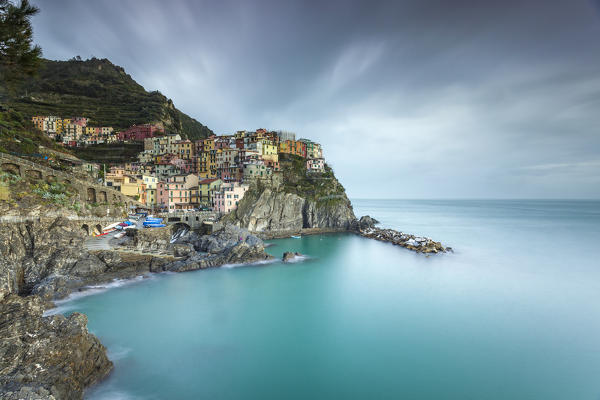 Long exposure of Manarola, Cinque Terre, Riviera di Levante, Liguria, Italy