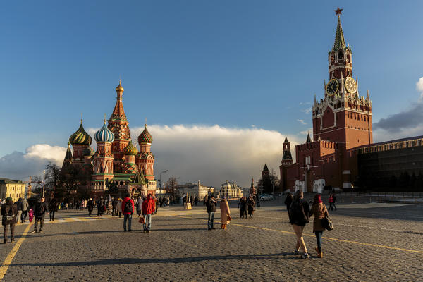 Russia, Moscow, Red Square, Kremlin, St. Basil's Cathedral and Kremlin Spasskaya Tower