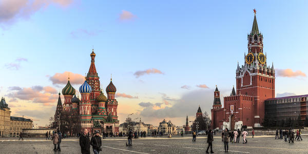 Russia, Moscow, Red Square, Kremlin, St. Basil's Cathedral and Kremlin Spasskaya Tower