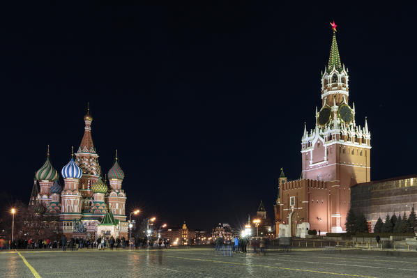 Russia, Moscow, Red Square, Kremlin, St. Basil's Cathedral and Kremlin Spasskaya Tower