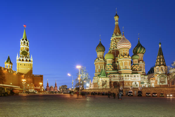 Russia, Moscow, Red Square, Kremlin, St. Basil's Cathedral and Kremlin Spasskaya Tower