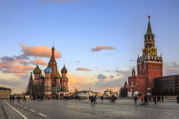 Russia, Moscow, Red Square, Kremlin, St. Basil's Cathedral and Kremlin Spasskaya Tower